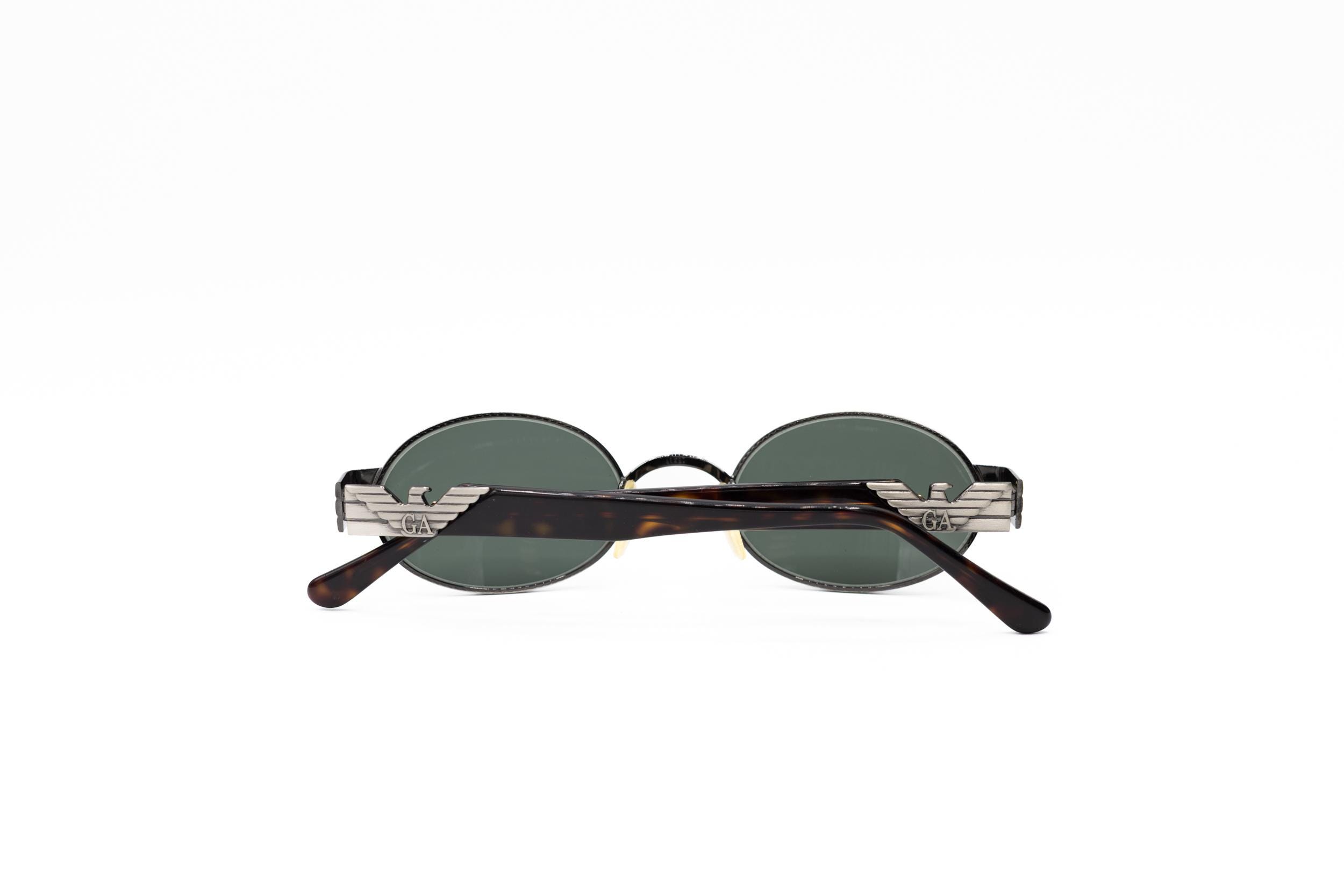 1990s EMPORIO ARMANI 54s Vintage Oval Sunglasses Grey Metal and