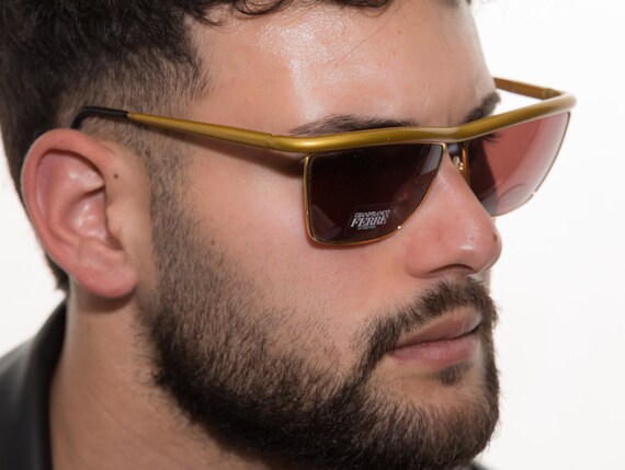 Ferre 90s vintage sunglasses squared gold metal m… - image 4
