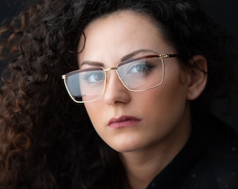 1980s KRIZIA K81 vintage eyeglasses squared gold and tortoise