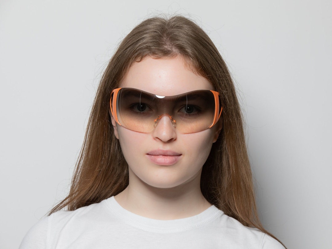 2000s VERSACE 2022 Shield Sunglasses Rimless Orange - Etsy