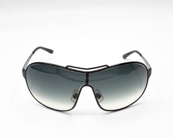 2000s MIU MIU SMU 54G Shield Sunglasses Black Metal - Etsy