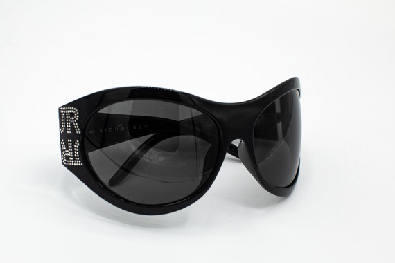 Richmond Oversized Oval Sunglasses Glossy Black Wraparound 