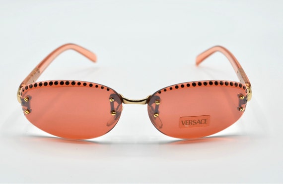 1990s Versace pink sunglasses women rimless oval … - image 4