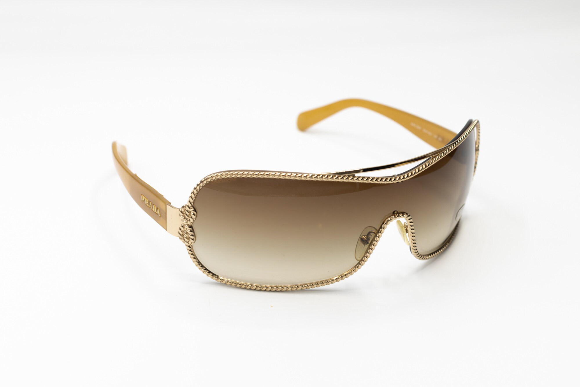 2000s PRADA 62H Rimless Shield Sunglasses Beige - Etsy