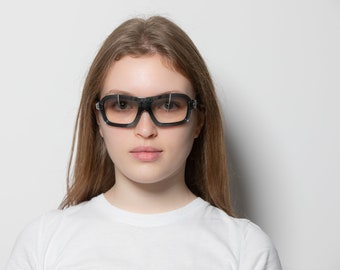 2000s VERSACE 4018-V small shield sunglasses azure