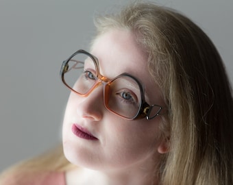 70s Marwitz vintage gafas de mujer geométricas ámbar gris 3039