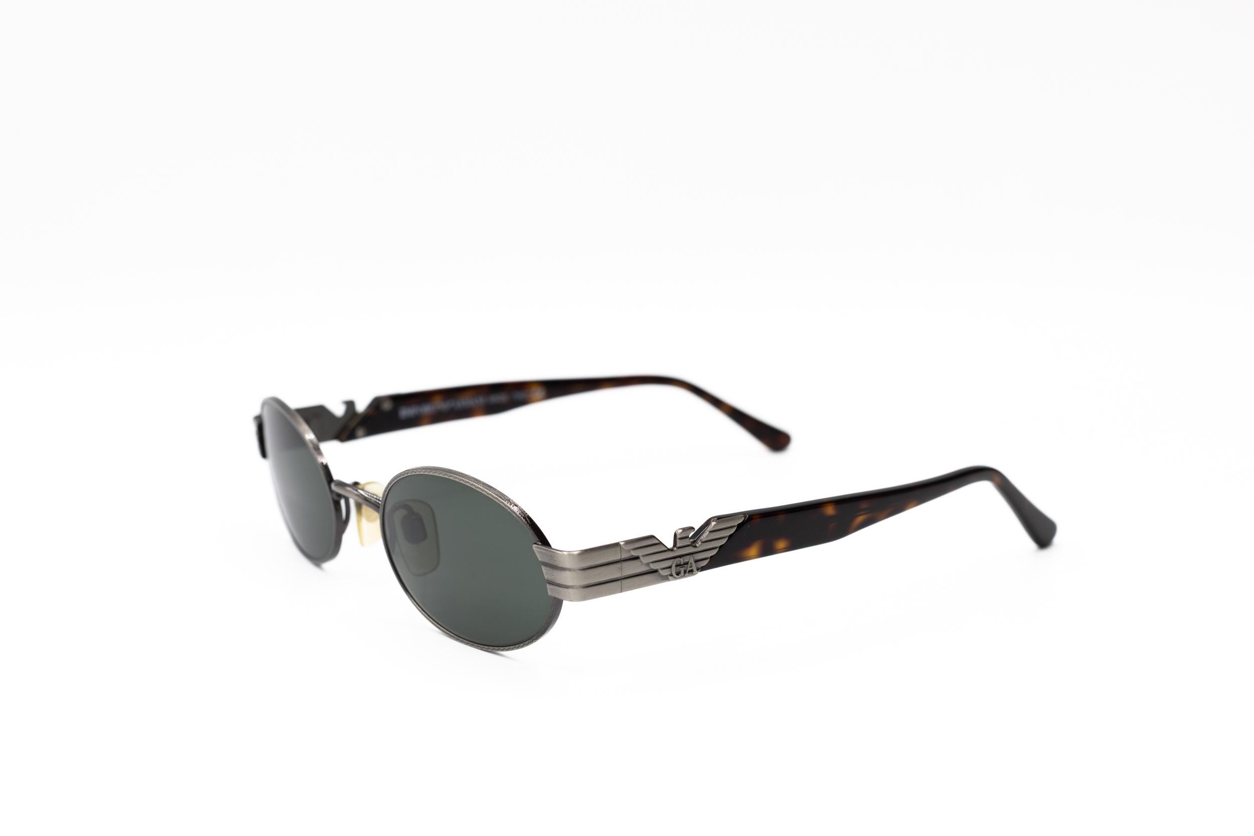 1990s EMPORIO ARMANI 54s Vintage Oval Sunglasses Grey Metal and