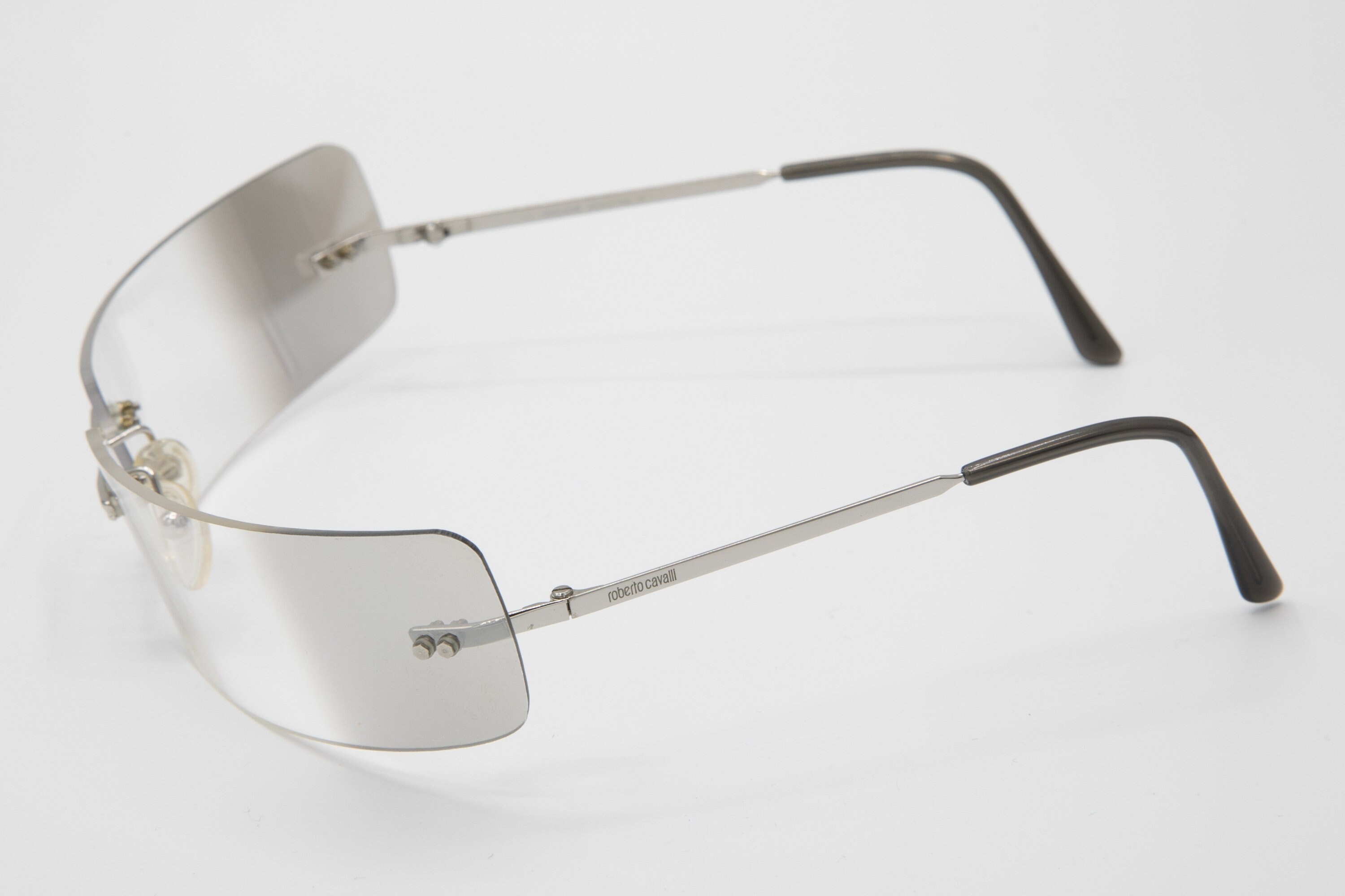 Cavalli 2000s Vintage Mirrored Rimless Wrap Sunglasses Silver