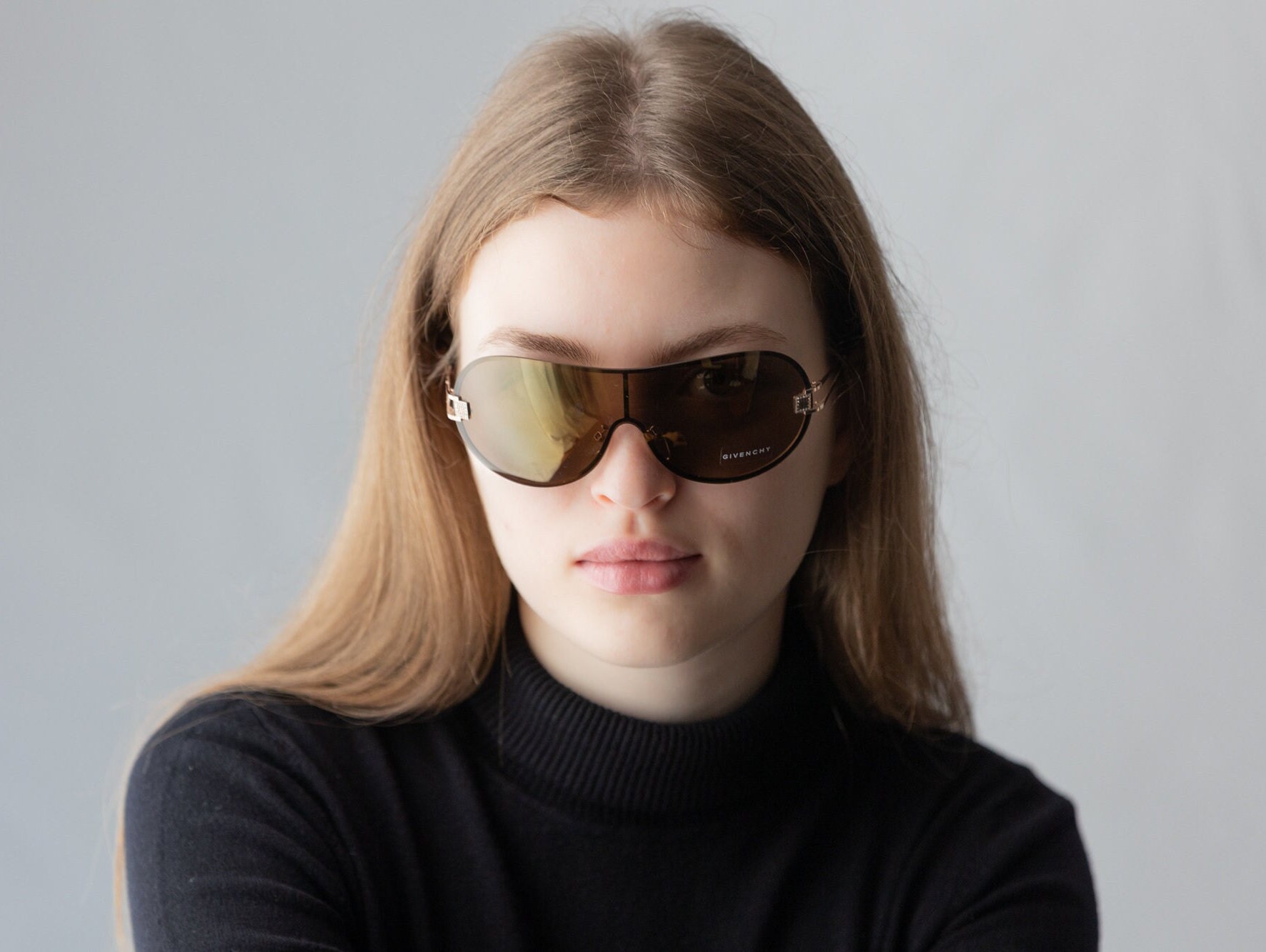 2000s GIVENCHY SGV207 Shield Sunglasses With Rhinestones - Etsy