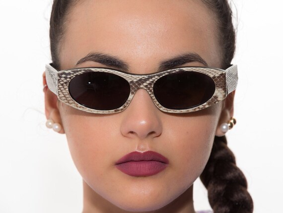 Cavalli python leather vintage sunglasses 90s ova… - image 1