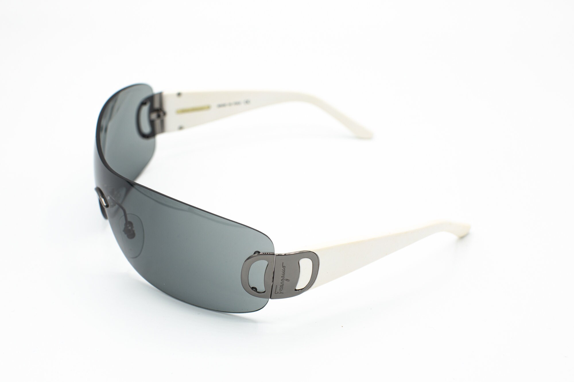 Salvatore Ferragamo Ladies White Buckle Sunglasses Ferragamo Rimless White Shield Sunglasses Women 2000s  main image 3