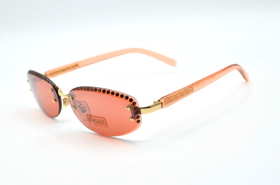 1990s Versace pink sunglasses women rimless oval … - image 1