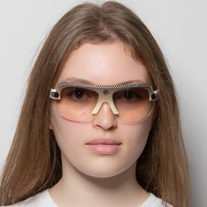2000s VERSACE 4045-V small shield sunglasses white with rhinestones