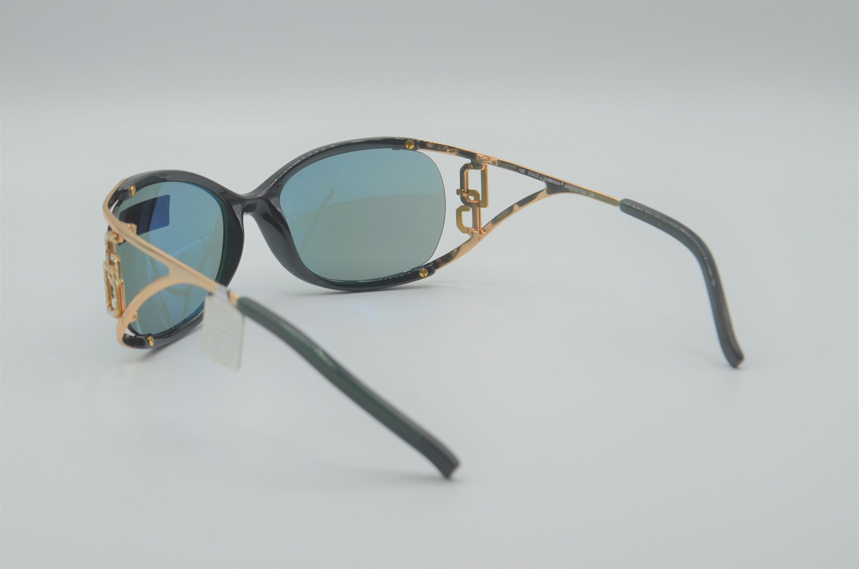 Dolce Gabbana Wrap Sunglasses 2000s Black & Gold With Rhinestones