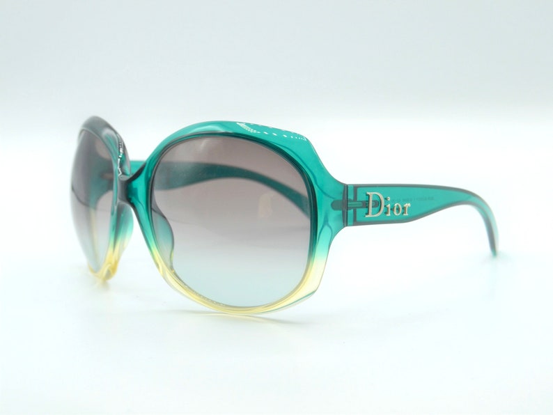 CHRISTIAN DIOR Glossy 1 colorful rounded wrap sunglasses green and yellow 2000s image 5