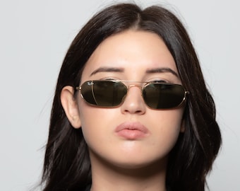 Ray Ban 3148 sunglasses oval gold metal with mirrored lenses