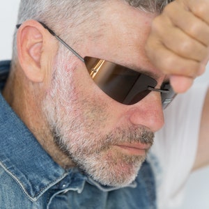 Cavalli edgy wrap sunglasses 2000s rimless silver metal Demetra 63s