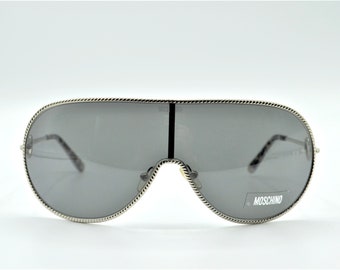 2000s Moschino sunglasses, vintage silver metal shield frame