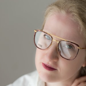 Ferre double bridge vintage 90s eyeglasses gold metal tortoise GFF73