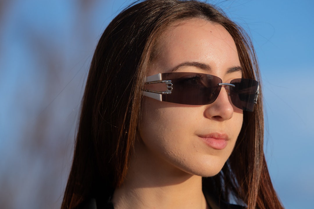 Rimless White Wrap Sunglasses Rectangle BLUEMARINE 95671 Etsy