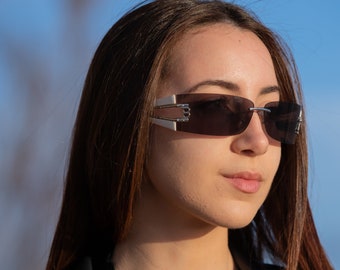 Rimless white wrap sunglasses rectangle BLUEMARINE 95671
