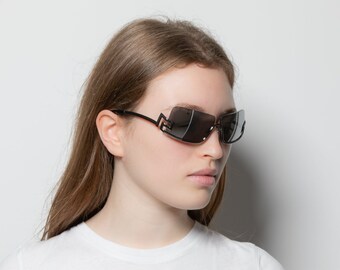 90s VERSACE N20 vintage sunglasses grey with greek key and rhinestones