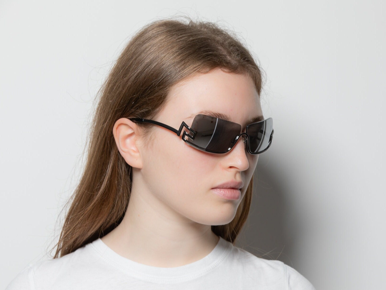 90s VERSACE N20 Vintage Sunglasses Grey With Greek Key and