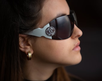 Années 2000 Cavalli bouclier blanc wrap lunettes de soleil femmes AUGIA 250s