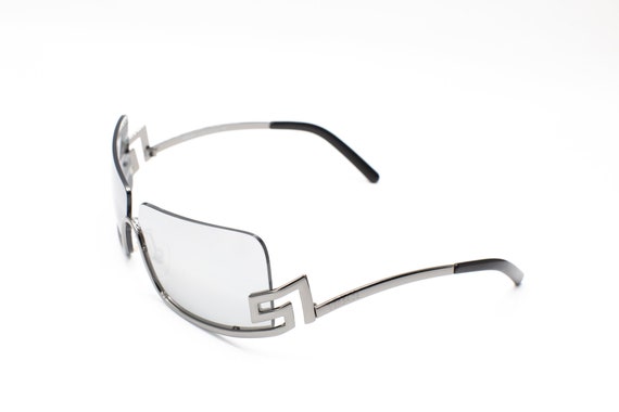90s VERSACE N20 Vintage Sunglasses Grey With Greek Key and