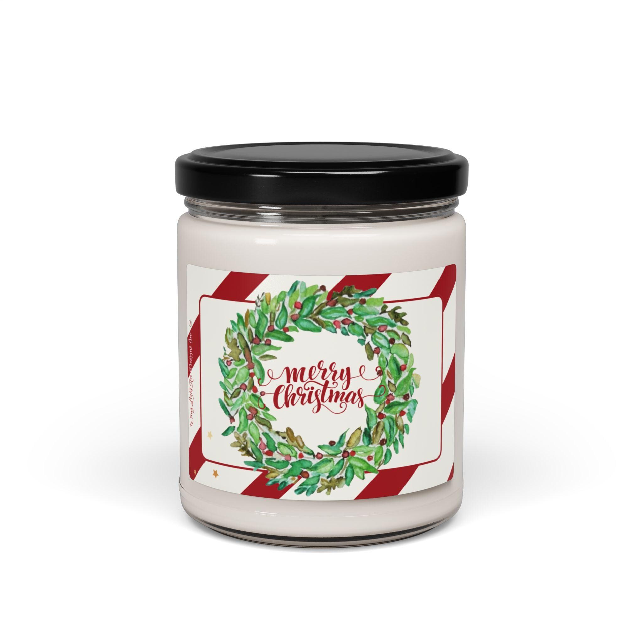 Holiday Soy Candle: Christmas Wreath, Festive Scent (9oz)