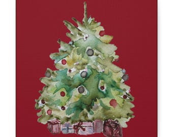Watercolor Christmas Tree Canvas Print: Holiday Wall Decor
