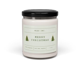 Merry Christmas Soy Candle: Cinnamon, Vanilla & Pine Scent - 9oz
