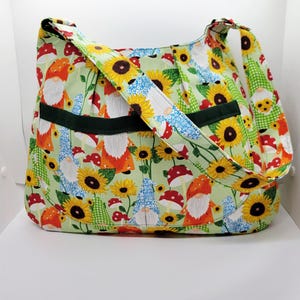 Bolso de hombro con estampado de girasoles y gnomos, bolso de tela con girasoles y gnomos, regalo para ella, bolso elegante, bolso para mujer