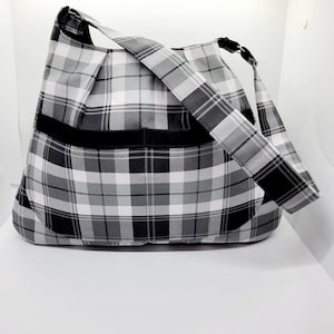 Bolso de hombro a cuadros negros, bolso de tela a cuadros negros, regalo para ella, bolso elegante, bolso para mujer