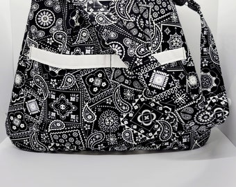 Black Bandana Print Shoulder Bag, Black Bandana Fabric Purse, Gift For Her, Stylish Handbag, Bag For Women