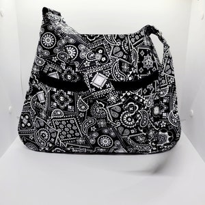 Black Bandana Print Shoulder Bag, Black Bandana Fabric Purse, Gift For Her, Stylish Handbag, Bag For Women