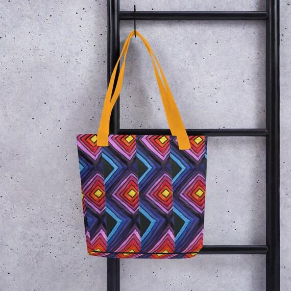 Colorful Geometric Pattern Tote Bag Swedish Geo Tote Bag - Geometric Tote - Fabric Tote Bag  main image 3