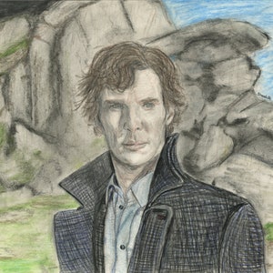 Sherlock - Benedict Cumberbatch, colored pencil and charcoal - Digital Download