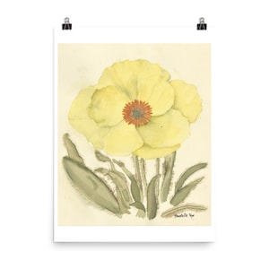 Matte Poster Print of Original Watercolor Painting - Yellow Poppy Flower