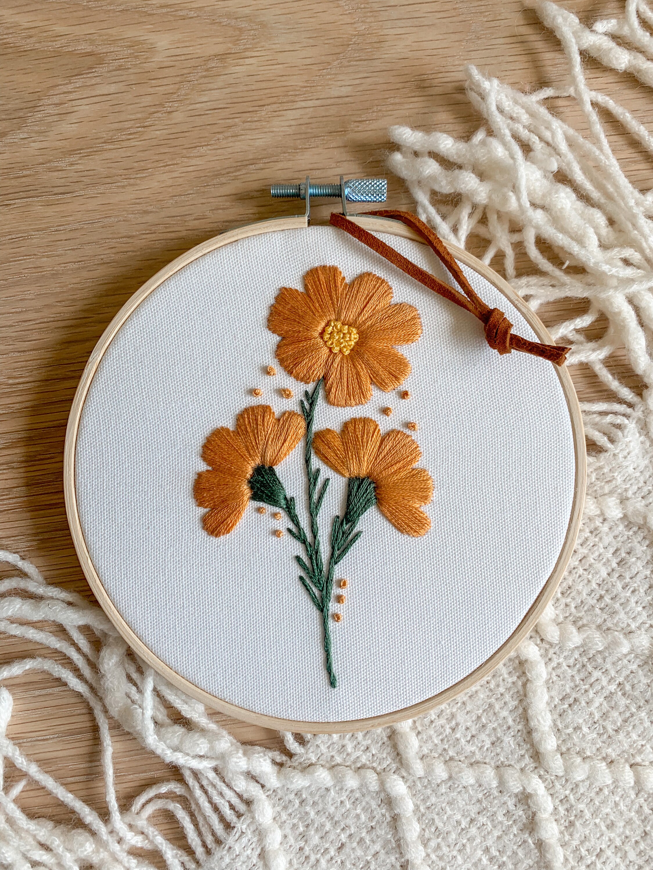 Orange Blossom Flower Embroidery Hoop | PDF Pattern With