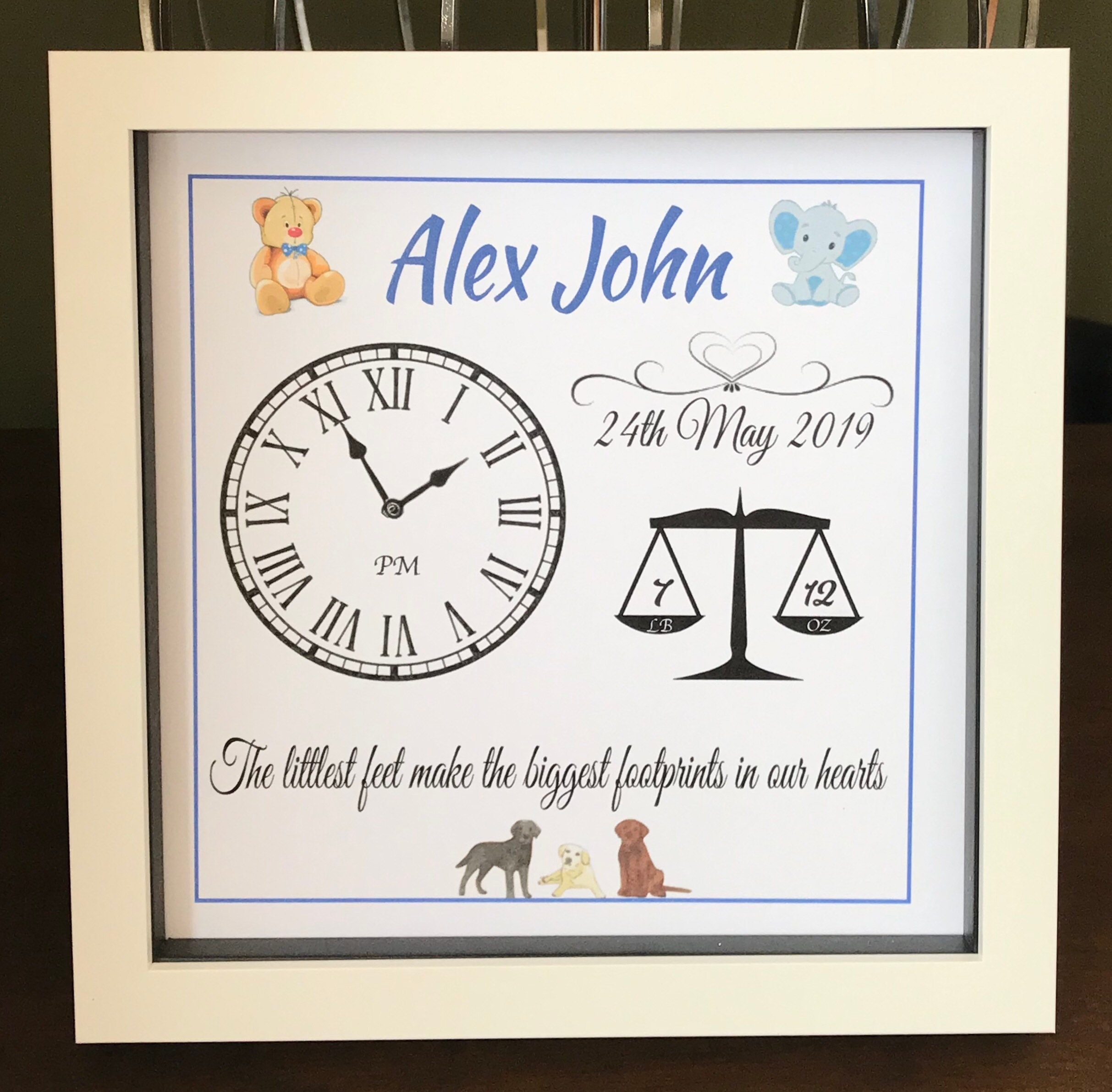 Personalised Baby clock image framed print with birth Etsy