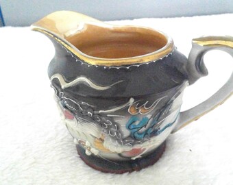 Beautiful Antique Japanese egg shell china blue and white dragon chasing flaming pearl design milk jug /& sugar use or cabinet