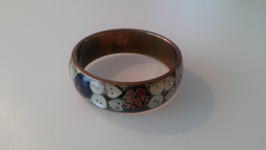 Vintage 1950s 60s Brass Lined Button Bangle Clear Resin Retro - Etsy