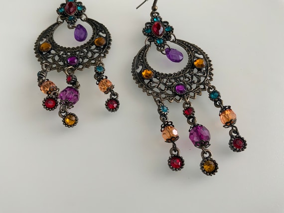 Kundan Earrings Bronze Multcolour Ethnic Gypsy Be… - image 2