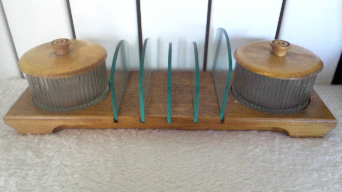 Vintage Wood and Glass Breakfast Toast Rack with 2 Glass Etsy
