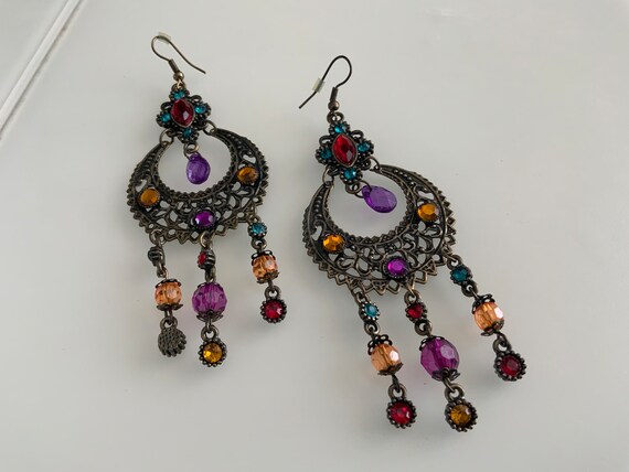 Kundan Earrings Bronze Multcolour Ethnic Gypsy Be… - image 1