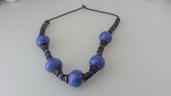 Large Lilac Blue Statement Stone Necklace Stateme… - image 1