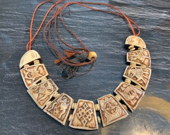 Old Ancient Tibet Hand Carved Yak Bone Necklace