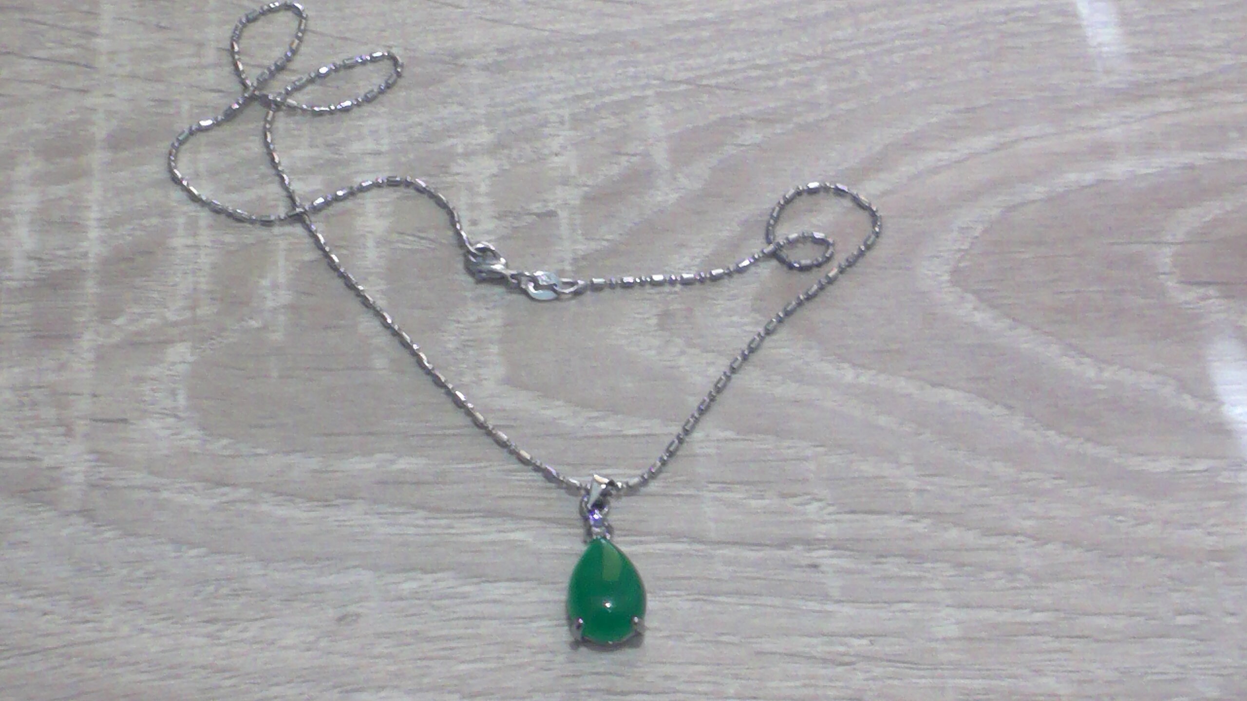 Womens Green Jade Pendant Mounted in Tibetan Silver and With Diamond