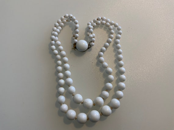 Vintage double strand graduated milk glass bead n… - image 2
